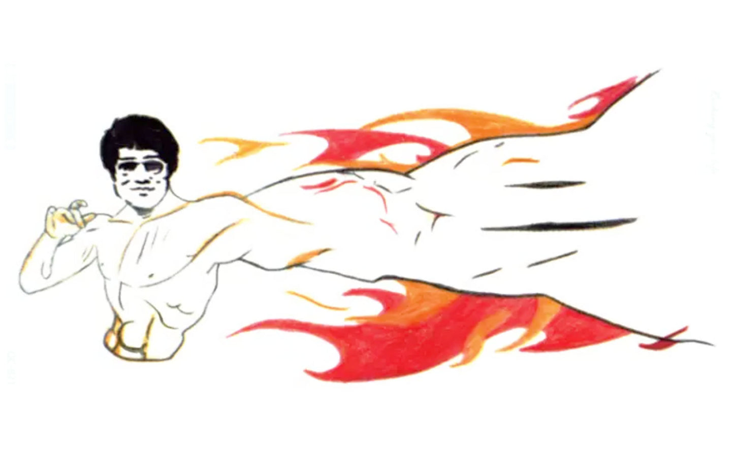 This image shows the karate guy and his arm extended and enlarged to meet dimensions of a real fist.