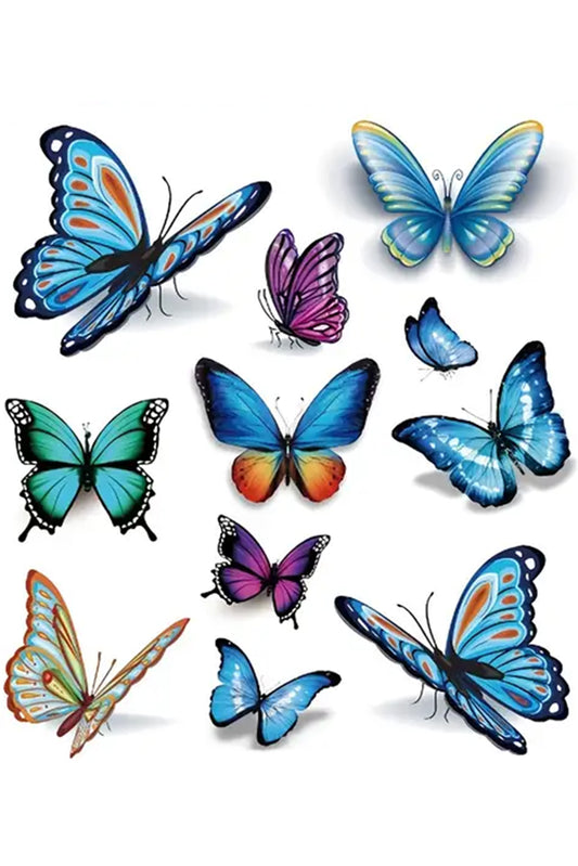 These butterflies are for any nature lover. Butterflies are associated with romantic love, faith, freedom, and transformation. This colorful collection looks to kiss the skin it lands on.  The package contains 11 butterflies to graze your skin in lifelike sizes and colors. Wear these sweet butterflies all over your body in different combinations.