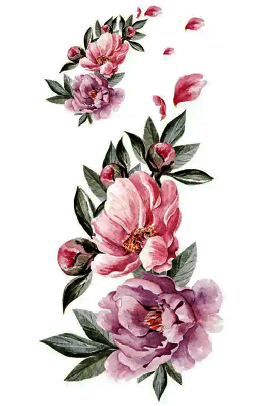 Be one of a kind with this rare lavender peony tattoo. The sheet comes with two sets of lavender and pink peonies in a triangular-shaped bouquet. Pale, subtle lavender and pink tones are typically associated with romance, luck, and prosperity.  Creatively wear this artwork on any body part and it has two design elements.