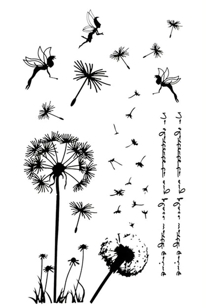 Dandelions are helping fairies with new magic wands. Whether you are a fan of dandelions or fairies, this tattoo will surely please. The design can be applied as is or in pieces to your desired artistic endeavor.