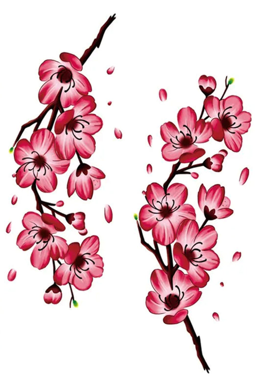 Two cherry blossom branches sustain an abundance of pink spring blooms. In old Buddhist stories, the cherry tree represents fertility and femininity.