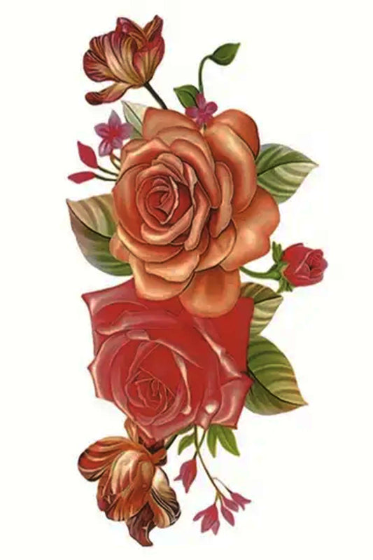 A delicate bouquet of lifelike roses will beautify your arm, leg, hip, or chest. The delicate rose capture light and shadow just right, the spray has small buds and leaves in the background at the right juxtaposition.