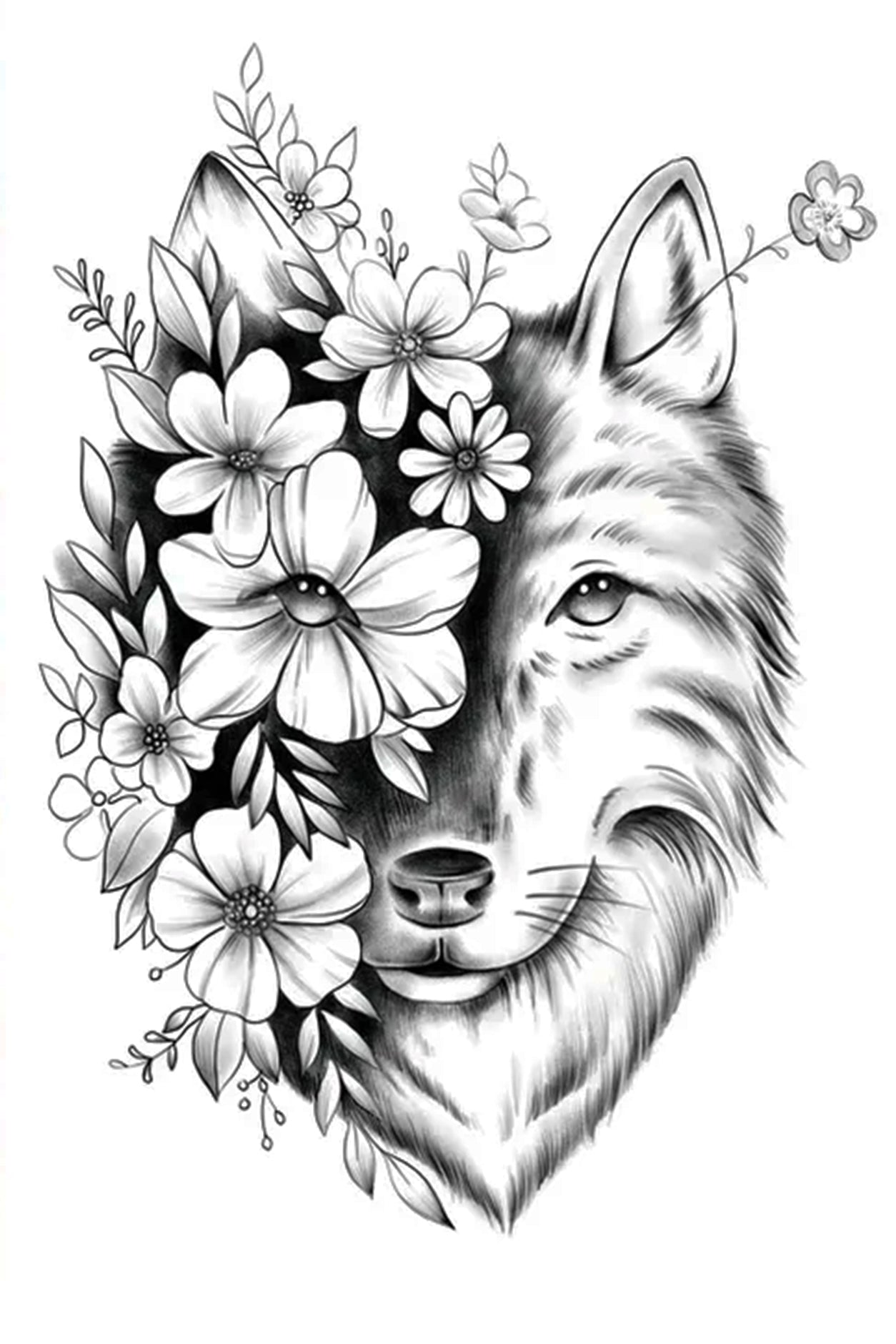 Wolf Flower Tattoo Design | Best Flower Site